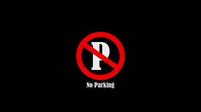 No parking icon animation symbol white color text on black background.Animated icon no parking background.4K animation video.