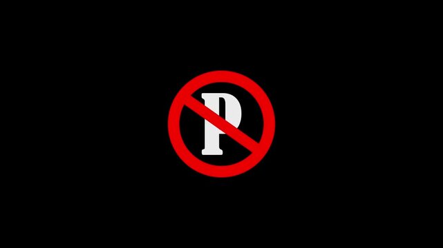 No parking icon animation symbol white color text on black background.Animated icon no parking background.4K animation video.