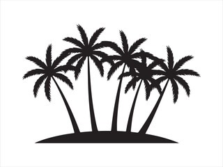 Tropical coconut, palm tree silhouette, Silhouette of palm trees on island, Tropical nature vector illustration © Smart Craft SVG