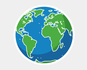 Obraz premium Planet Earth showing continents and oceans, a simplified global icon or symbol ideal for geography, travel, and environmental concepts. Vector illustration for web, app, graphic design