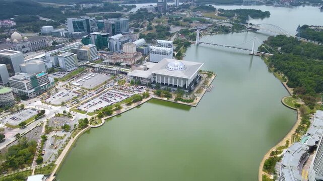 Aerial view of Tuanku Sultan Mizan Zainal Abidin Mosque, Putrajaya, Malaysia. Also known as Masjid Besi.