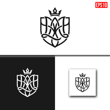 Elegant Monoline Letter MA Shield Logo with Royal Crown Emblem