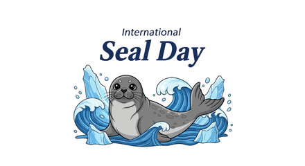 Vector illustration of a seal on waves and ice for International Seal Day design or awareness campaign with a conservation theme. © Mela mela