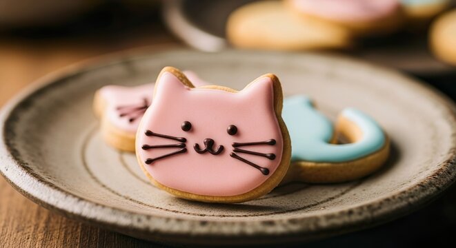Cute Cat Shaped Sugar Cookies with Pink and Blue Icing