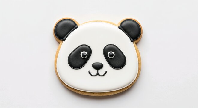 Cute Panda Face Cookie Isolated on White Background