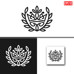 Fototapeta premium Minimalist Royal Crown Emblem with Laurel Wreath Vector Design
