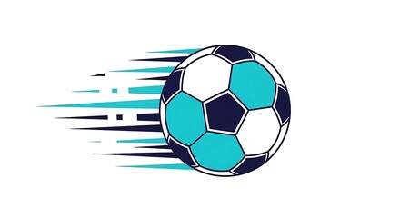 Naklejka premium A stylized graphic illustration of a soccer ball moving rapidly through the air with motion lines