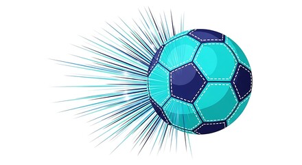 Obraz premium A vibrant blue and cyan soccer ball graphic with dynamic motion lines on a clean white background
