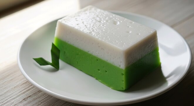 Traditional Indonesian Kue Talam Pandan Coconut Layered Dessert