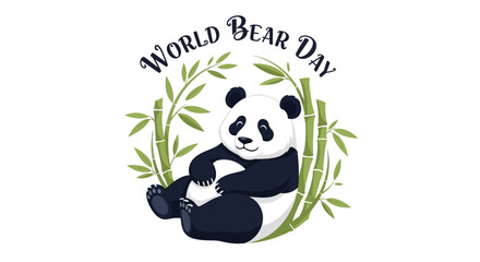 Illustration of a panda bear sitting with bamboo on World Bear Day, promoting bear conservation awareness with a natural and eco-friendly design. © Mela mela