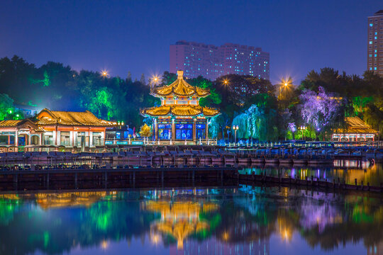 Daming Lake Pavilion at Night, Jinan China