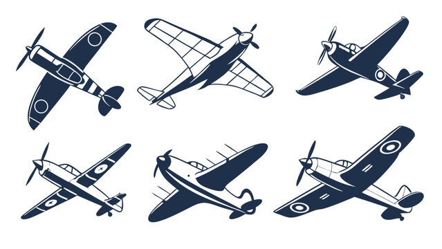 Vintage Military Aircraft Silhouettes Set for Aviation History Design Projects and War Themed Graphics