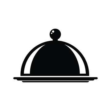 Simple Black Silhouette of a Food Serving Cloche or Dome on a Plate
