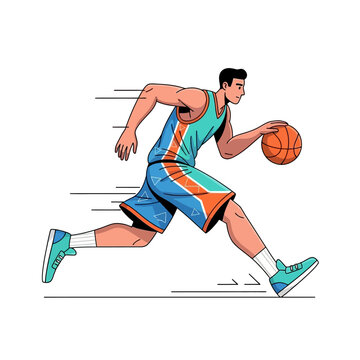 Dynamic Basketball Player Dribbling Ball Running Fast, Sports Action Illustration