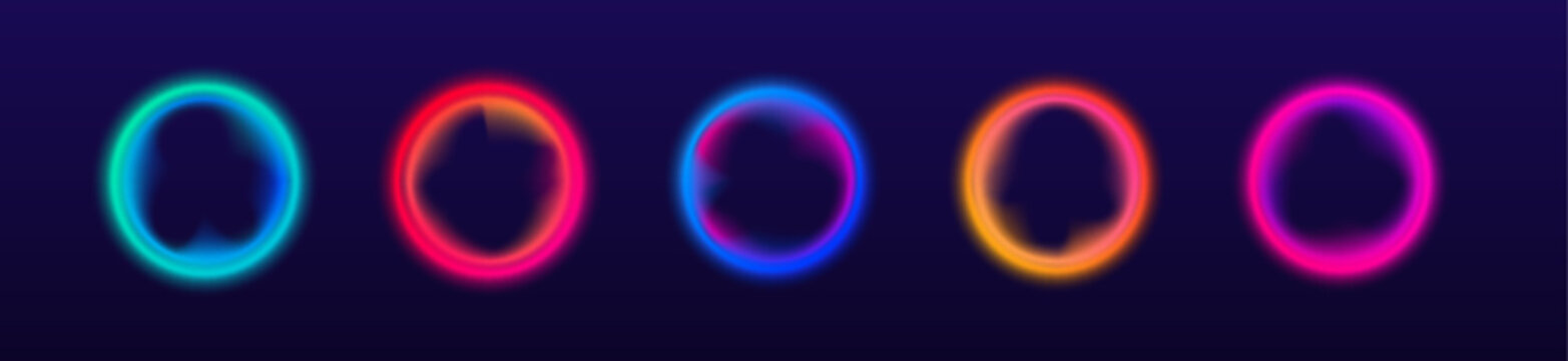 Neon glowing ring with smooth gradient transition, luminous edges and dynamic circular flow vector