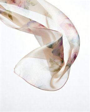 Floating Silk Scarf with Floral Pattern Isolated