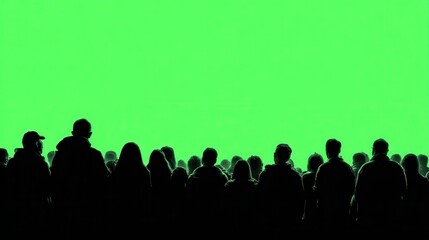Obraz premium Group of people standing together in front of a green screen for entertainment or performance in a studio location