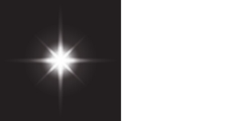 Glowing white star shape isolated on black and transparent background, starburst, soft light halos, lens flare, blurred gradient © Graphics-workshop