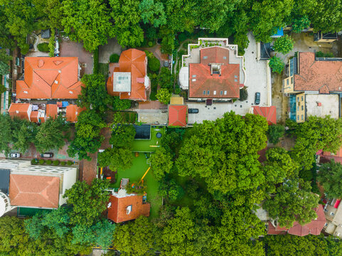 Badaguan Scenic Area Qingdao - Aerial View of Red Villas and Green Trees