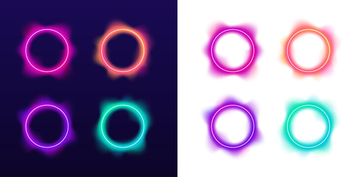 Dynamic neon rings with glowing gradient, soft light diffusion and smooth circular motion vector