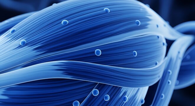 Blue DNA molecule structure closeup.