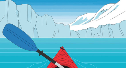 Kayaking adventure in icy arctic landscape with snow capped mountains © Kadal
