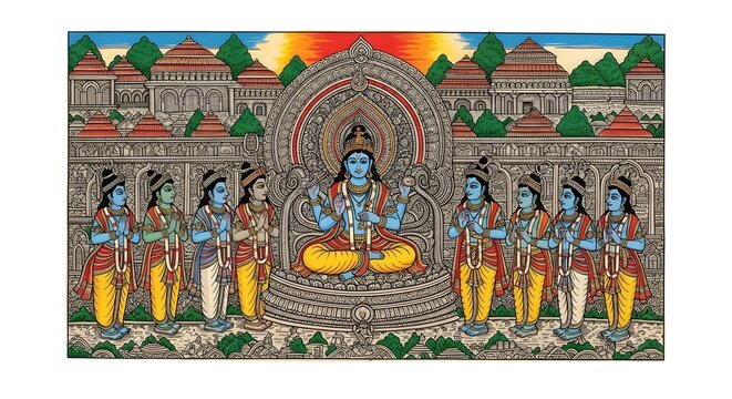 Traditional Indian Pattachitra Vishnu Painting At Sunset