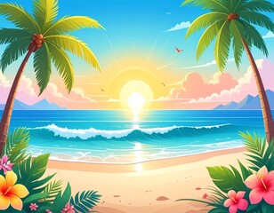Obraz premium beautiful Summer background illustration design for summer sale or promotion