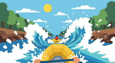 Rafting adventure on a wild river with splashes and rapids, sunny day © Kadal