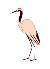 Obraz premium Standing crane bird illustration in clean flat design, japanese culture symbol for japan travel projects. Minimal clip art for poster, banner, web banner, greeting, invitation, and social media decora