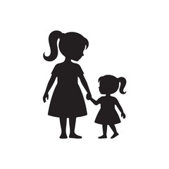 Fototapeta premium Black silhouette of a mother and daughter holding hands