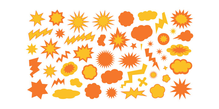 Orange and yellow comic book style explosion and lightning bolt on white comic book explosion white background
