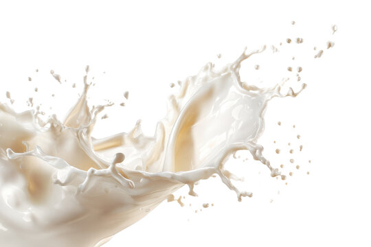 Milk splash on a white background with droplets and waves formed by the liquid