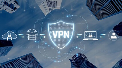 Fototapeta premium VPN security protects network access. VPN security encrypts data, hides identity, VPN security defends traffic, and VPN security secures connection from threats. Marrow