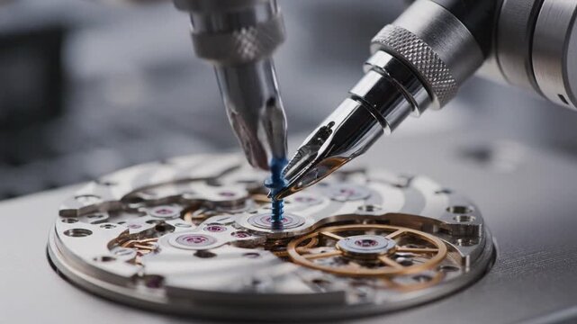 Close-up of Watchmaker's Hands Assembling Intricate Mechanical Watch Movement