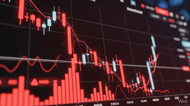 Dramatic red crypto market crash with volatile technical analysis candlesticks plummeting through support levels during intense financial fear and bearish digital currency downtrend trading.