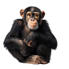Naklejka premium Chimp sitting quietly while observing surroundings in a bright indoor space during the day