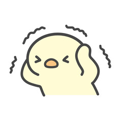 頭を抱えて震えるひよこの手書きイラスト　強いストレスや不安・焦りでパニックになる様子 © Nitomaru