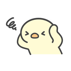 頭を抱えてもやもやするひよこの手書きイラスト　ストレスや不安・焦りで悩む © Nitomaru