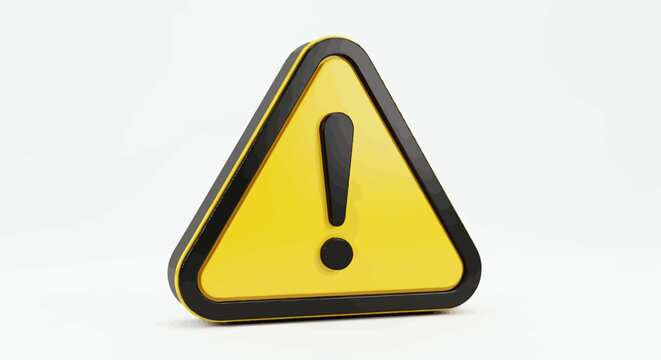 High-contrast yellow warning triangle sign with exclamation mark on white background.