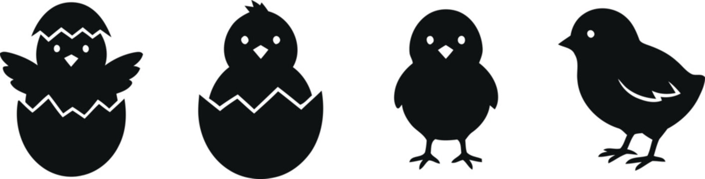Hatching Chick Silhouette Vector Set &ndash; Four Stages Baby Chick Emerging from Egg
