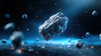 Obraz premium Irregular cratered meteor in asteroid belt scene