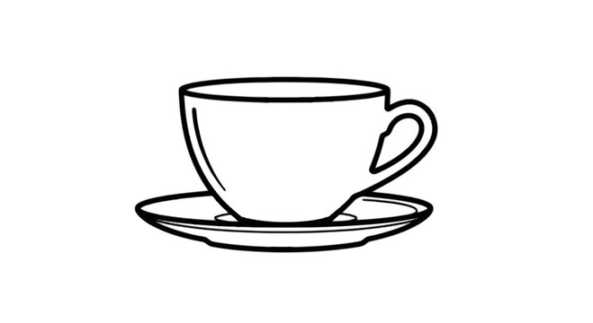 Classic cup of tea with saucer illustration isolated on transparent background, Vector