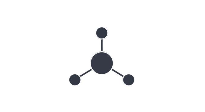 Central atom bonded to three smaller atoms in a molecular structure isolated on transparent background, Vector