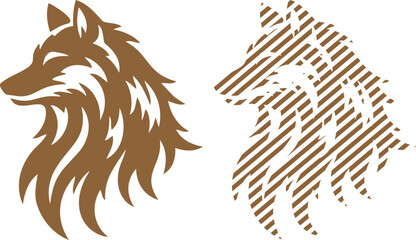 Vector brown wolf head graphic with striped texture variation © MD