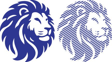 Vector blue lion head graphic with striped texture variation © MD
