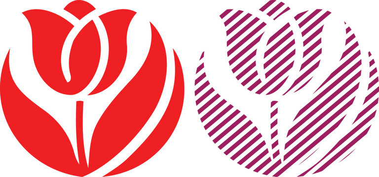 Vector red tulip graphic with purple striped variation