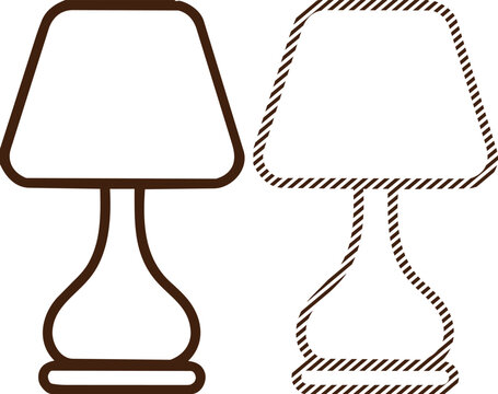 Vector table lamp icon in brown, solid and outline styles, desk lamp