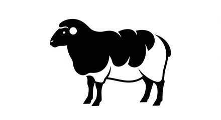 Obraz premium Black and White Ram with Spiral Horns - Modern Vector Illustration