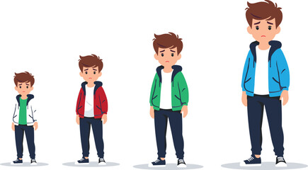 Obraz premium Growing Boy Stages Cartoon Vector Illustration Showing Child Development from Kid to Teen with Different Ages Growth Progress Character Design Set